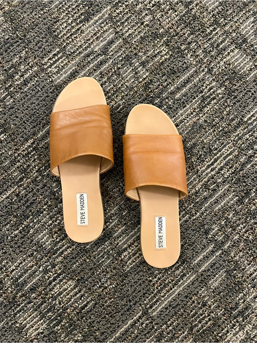 Steve Madden Cognac Leather Slide Sandals